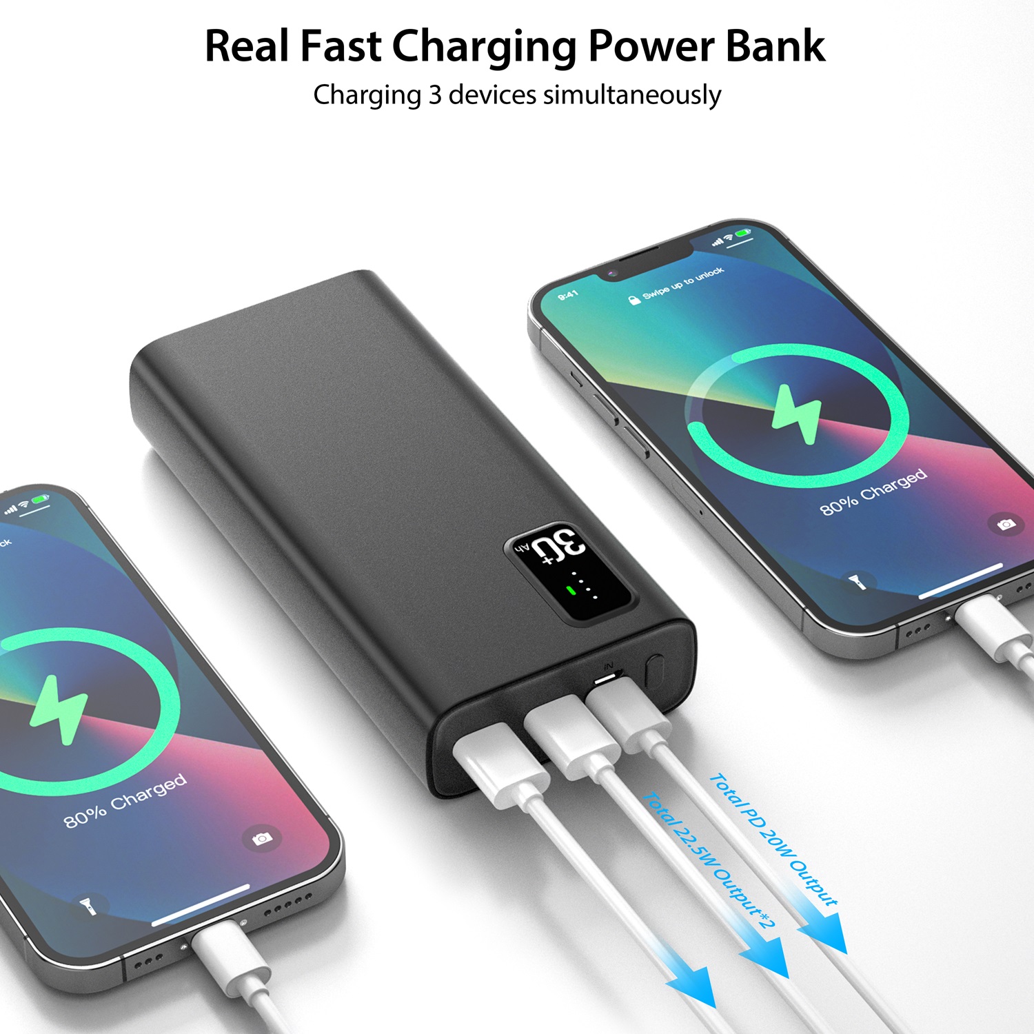 Toospon- Power Bank, 30000mAh Fast Charging, QC3.0 22.5W & USB C PD20W, Portable Charger, External Battery Pack, 2 Inputs and 3 Outputs(QC & USB & Type C) for Phone Samsung Camera Pad Headset etc.