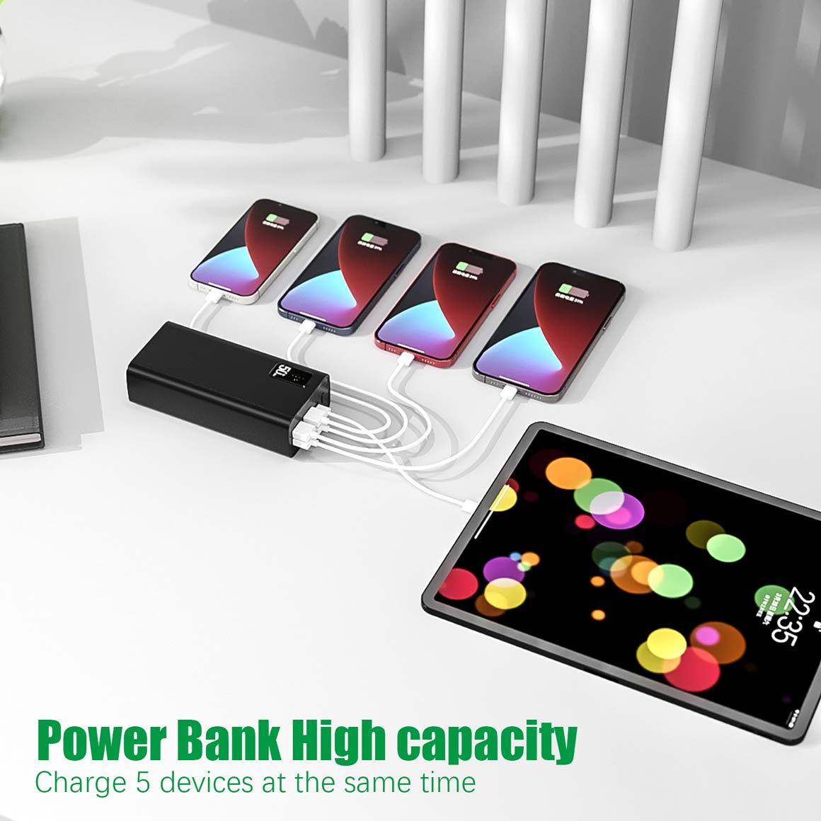 Toospon- Power Bank, QC3.0 22.5W & USB C PD20W Portable Charger 50000mah External Battery Pack, 2 Inputs & 5 Outputs Quick Charge For IPhone Samsung Camera Pad Headset etc.
