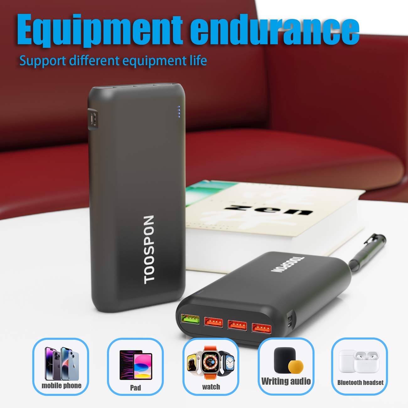 TOOSPON 50000mAh Powerbank, Power Bank, Type C fast charging, built-in flashlight portable charger For iphone, ipad, Samsung, Huawei, Smartphones Speaker etc.