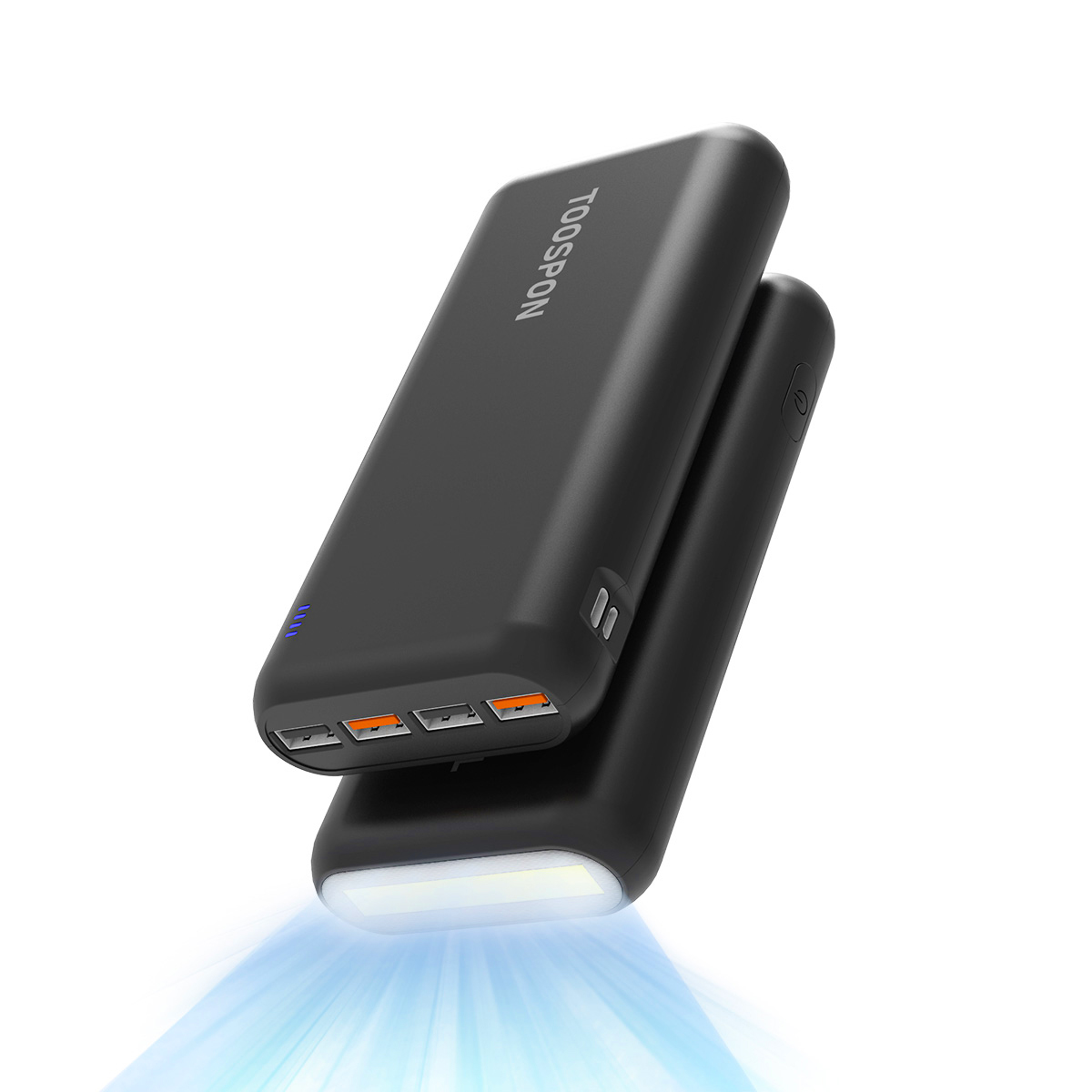 4USB- Power Bank, Portable Charger 30000mAh + 50000mAh Super Bright Flashlight Quick Charge Phones USB- PowerBank (Black_30000mAh_50000mAh)