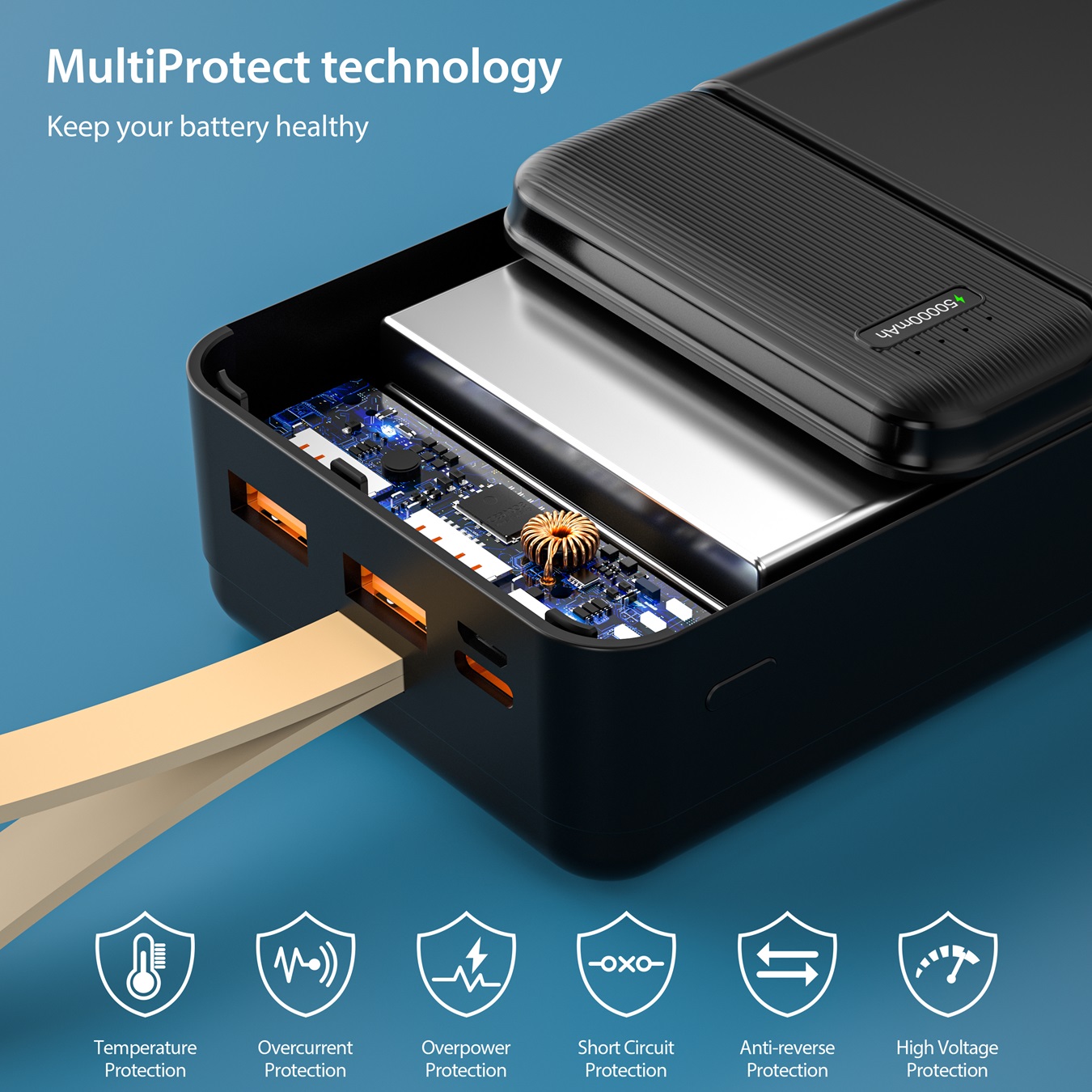 Toospon-power bank, 50000mAh PowerBank, PD20W USB C fast Charging QC 3.0 22.5W, External Battery Pack for Phone,Pad,Camera etc.