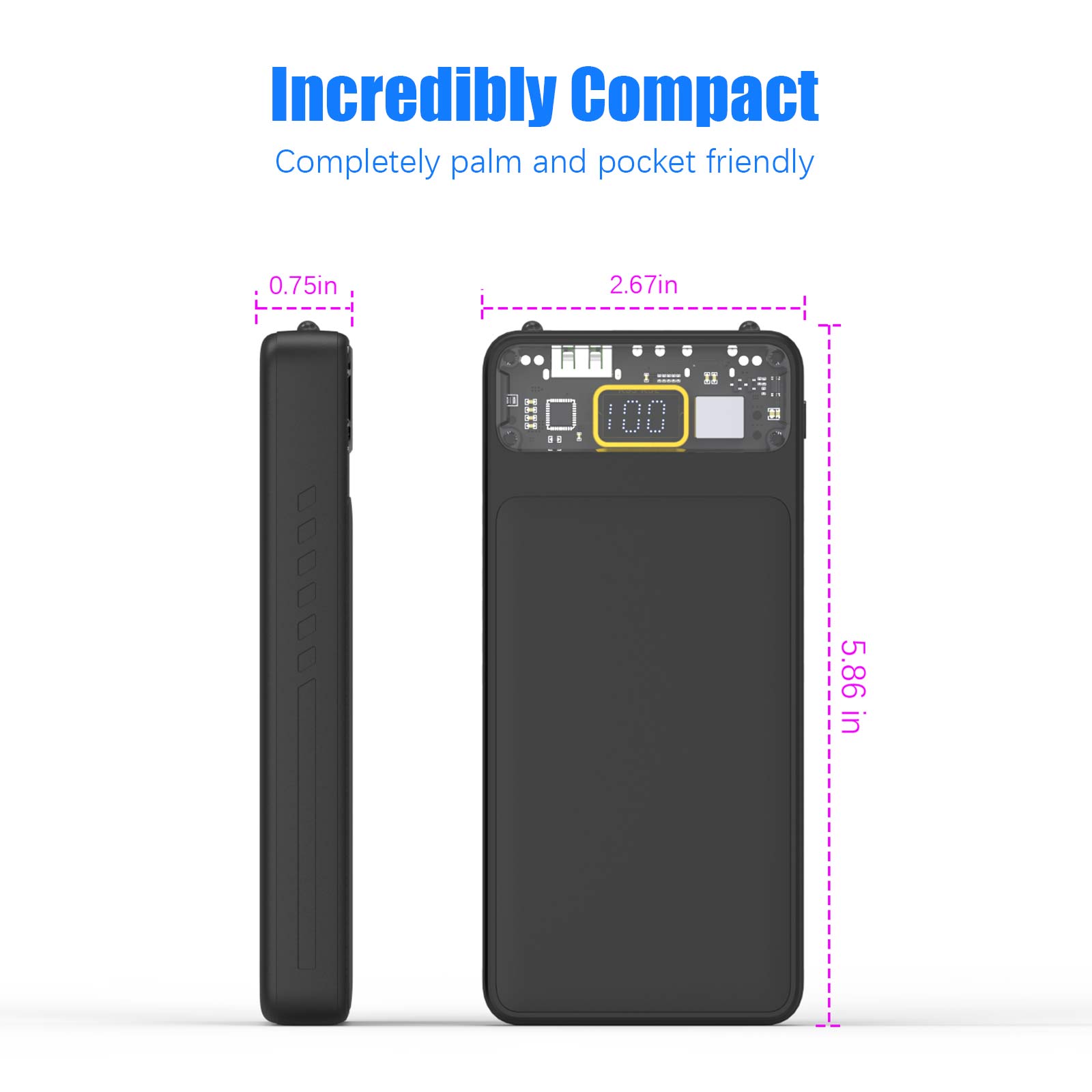 Flashlight Power Bank, Powerbank, 10000mAh Portable Charger with Built-in Cables, TYPE C Externer Akku For iphone, ipad, Samsung, Huawei, Smartphones etc.