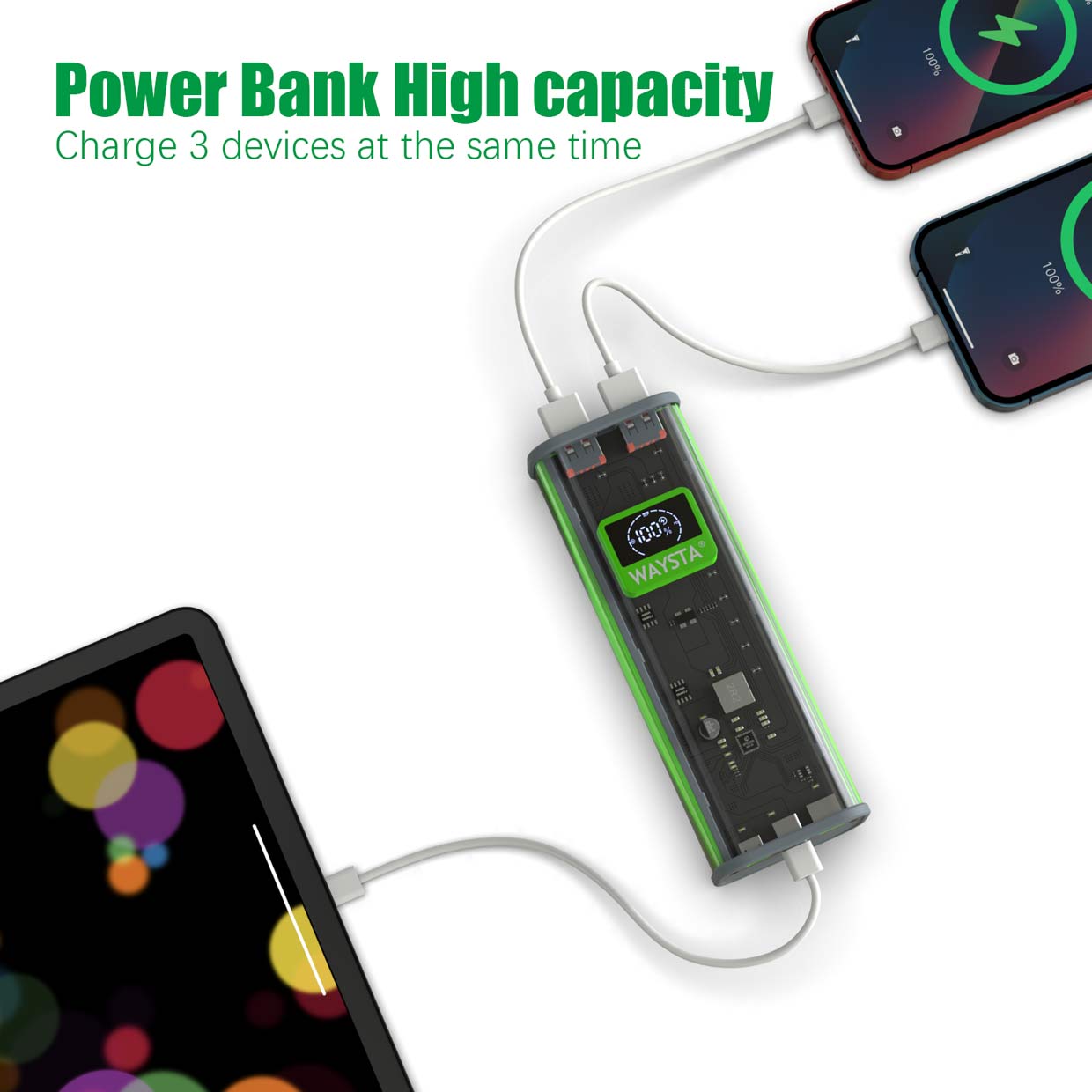 Power Bank 26800mAh, portable charger, QC 3.0 22.5W and PD 20W fast charging battery pack, digital smart display compatible with mobile phones cameras tablets etc.