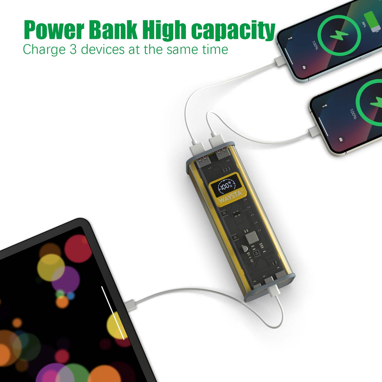 Power bank- 80000mAh, portable charger, Powerbank support QC 3.0 22.5W and PD 20W fast charging, with digital smart display, compatible with mobile phones, cameras, speakers,etc.