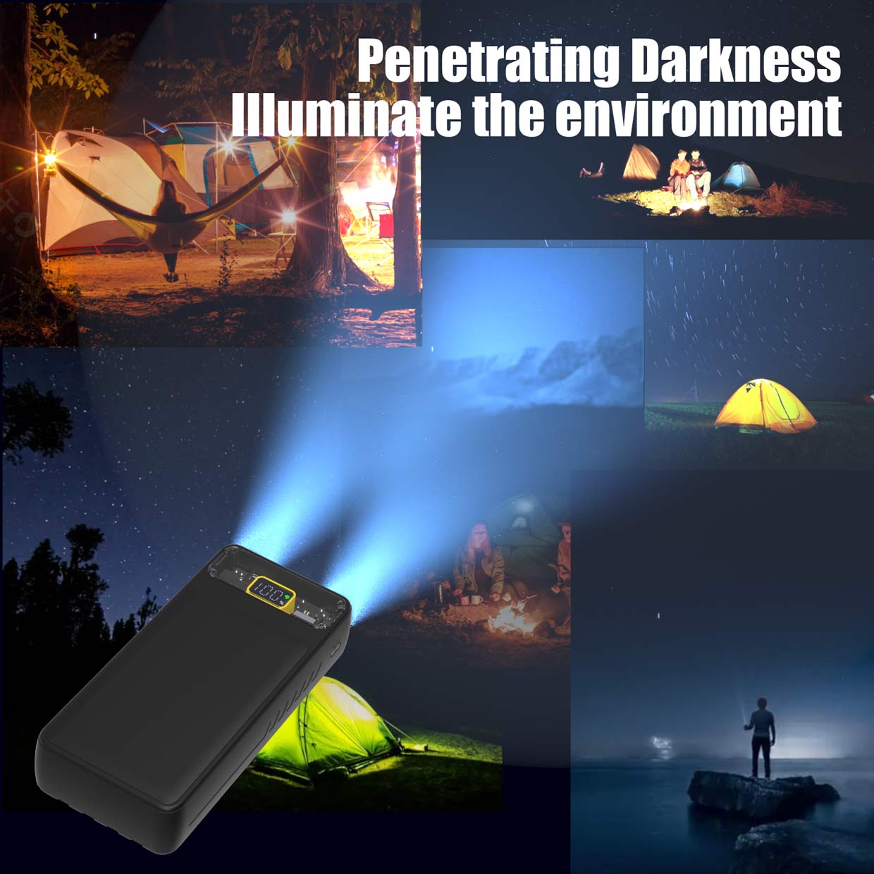 Flashlight 26800mAh, Power Bank, Quick Charge 22.5W & PD20W, Portable Charger, Built-in Cables, USB C External Battery Pack For smartphones tablets cameras and more.